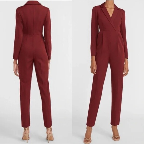 EXPRESS Long Sleeve Blazer Jumpsuit in Wine Red Size 16 - Picture 4 of 13